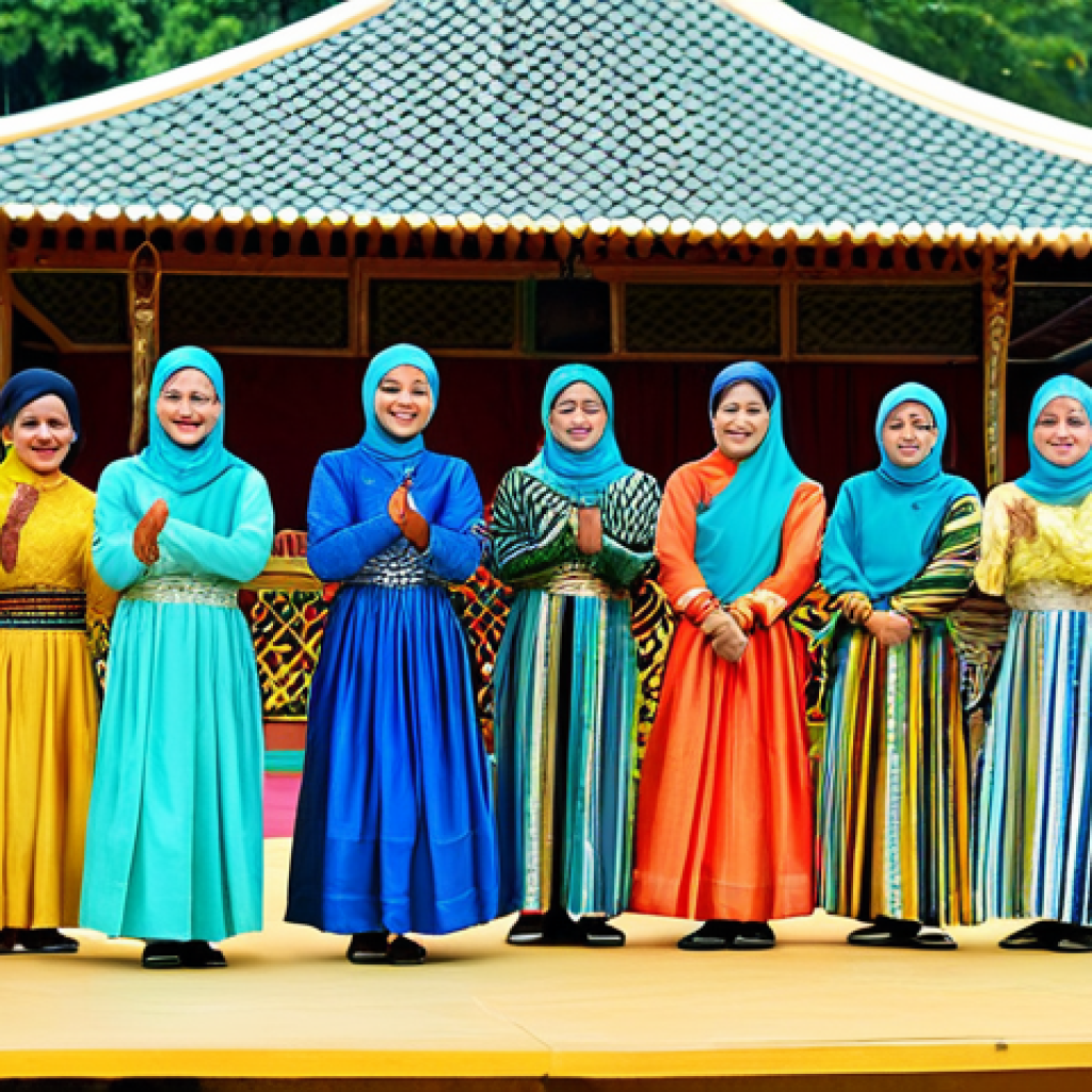 브루나이 아트 페스티벌 - **
"A vibrant scene from the Brunei Arts Festival, showcasing traditional Bruneian dancers in color...