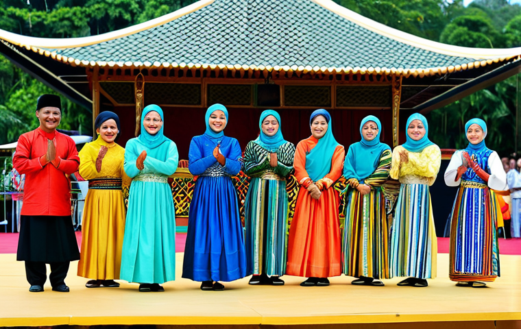 브루나이 아트 페스티벌 - **
"A vibrant scene from the Brunei Arts Festival, showcasing traditional Bruneian dancers in color...