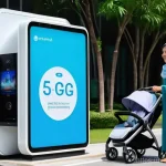 브루나이 디지털 경제 - **Prompt:** A vibrant, futuristic street scene in Brunei, showcasing diverse Bruneian people (adults...