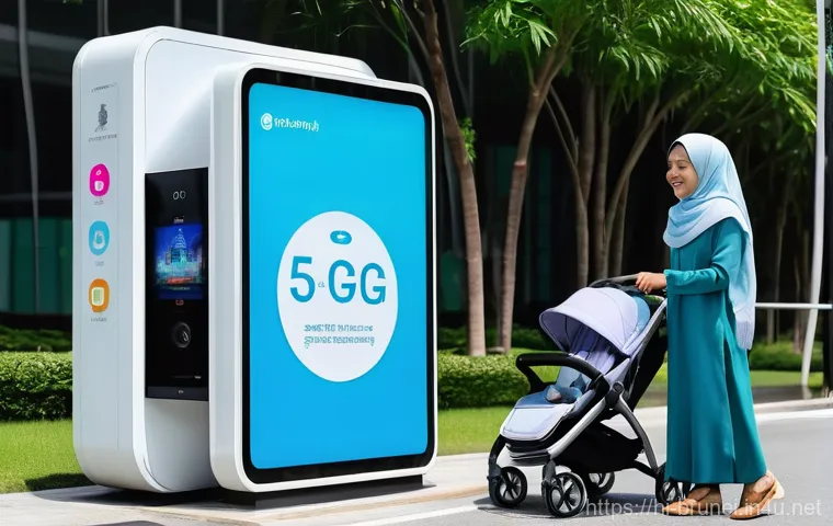 브루나이 디지털 경제 - **Prompt:** A vibrant, futuristic street scene in Brunei, showcasing diverse Bruneian people (adults...