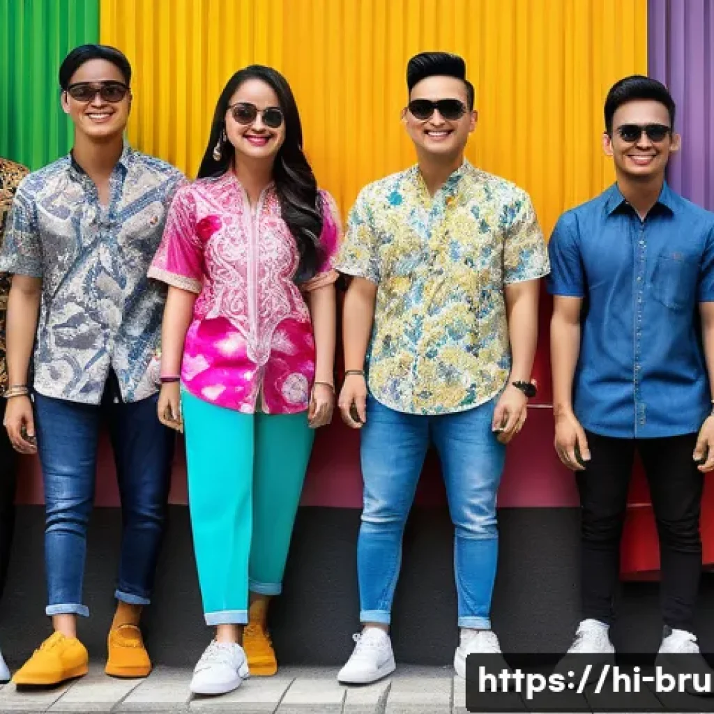 브루나이의 젊은 세대 트렌드 - A vibrant street scene in Brunei showcasing young people blending traditional Malay fashion with mod...