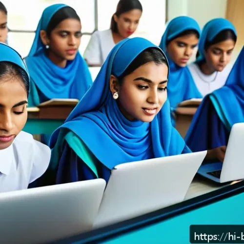 브루나이 여성의 사회적 역할 - A vibrant classroom scene in Brunei showing diverse young women actively participating in a digital ...