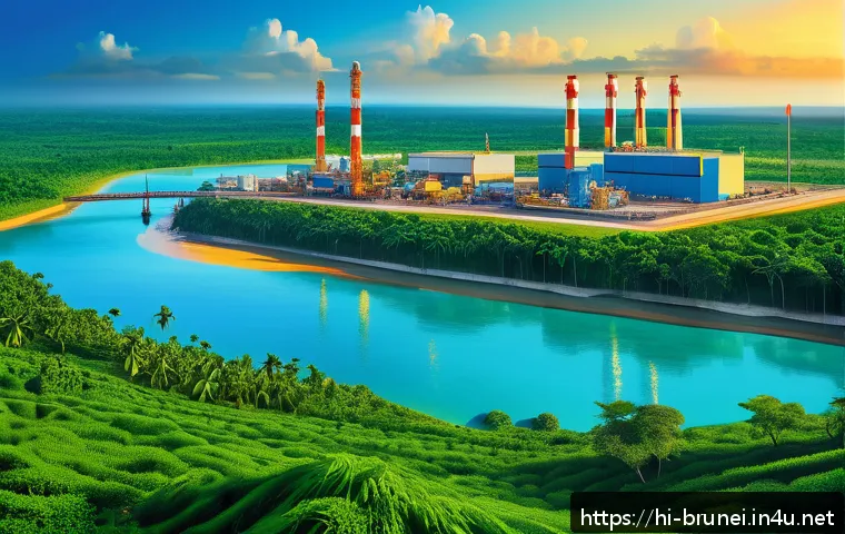 브루나이와 싱가포르 경제 비교 - A detailed, vibrant digital painting of Brunei&rsquo;s economy centered on natural resources: depict an oi...