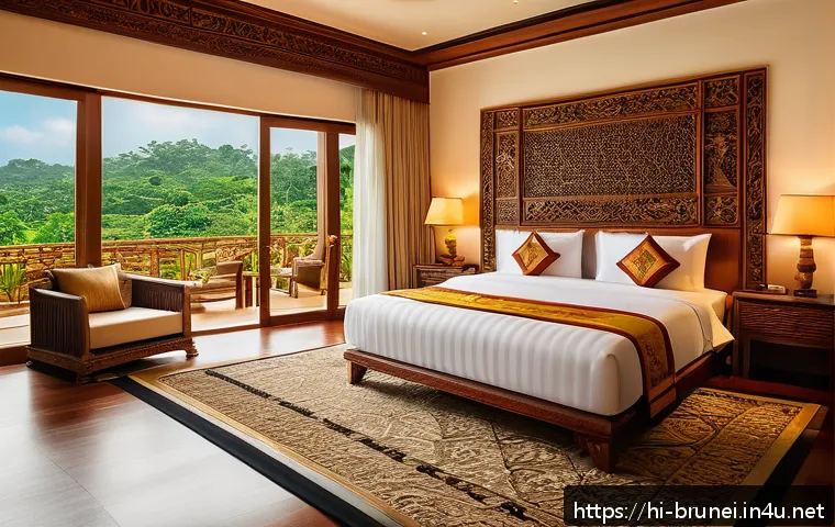 브루나이 고급 호텔 추천 - A luxurious Brunei hotel suite featuring a harmonious blend of traditional Bruneian artistry and mod...